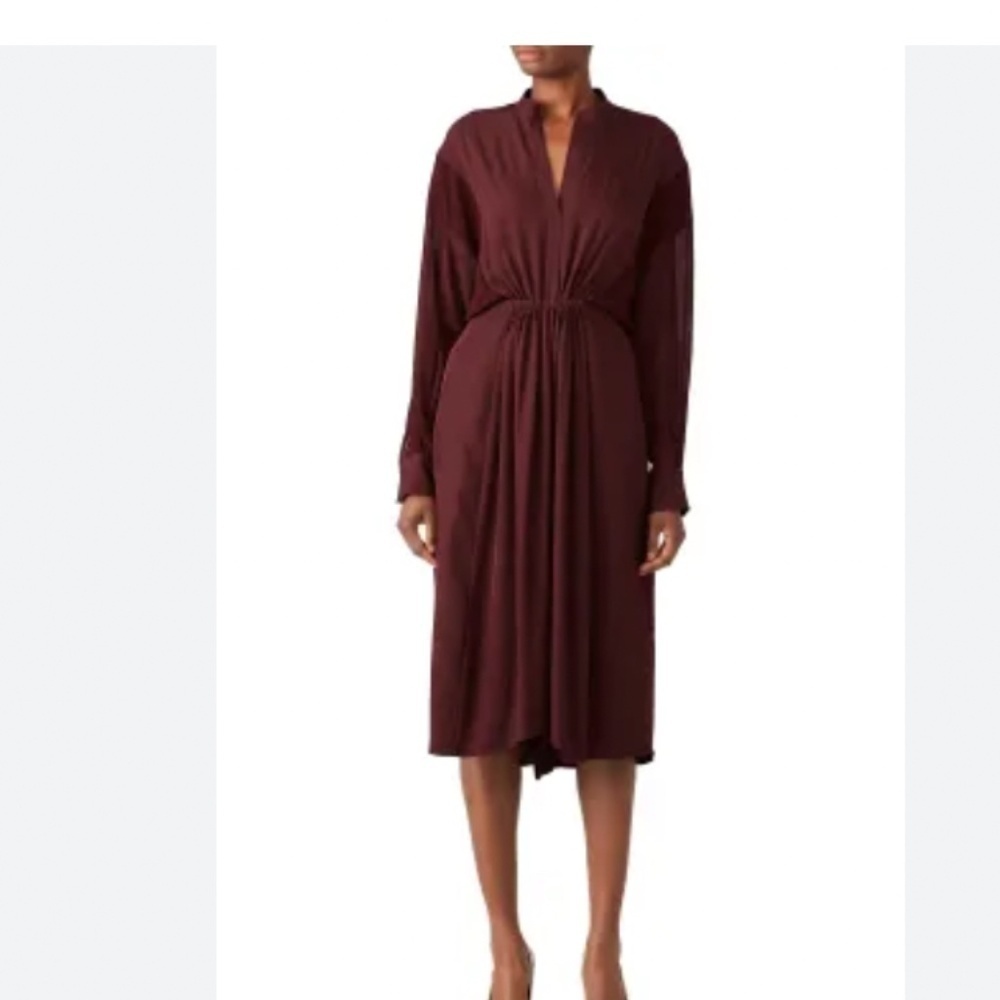 098 Vince Silk Blend Midi Dress Maroon Burgundy